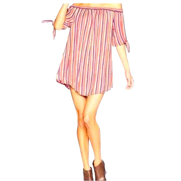 Rip Curl Dresses Rip Curlrainbow Stripe Off Shoulder Mini Dress rip-curl-dresses-rip-curlrainbow-stripe-off-shoulder-mini-dress